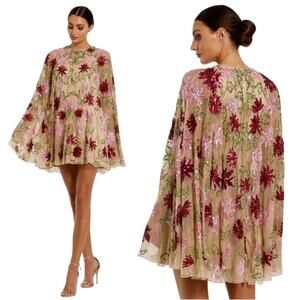 MAC DUGGAL 6123 Embellished Floral Beaded Mesh Shawl Mini Dress Size 8 $498